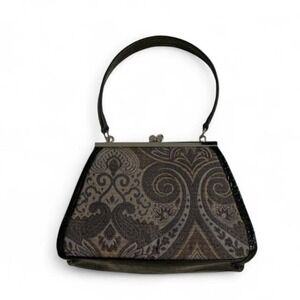 Liz Claiborne Frame Bag Women Mini Brown Paisley Tapestry Excellent Kiss Lock